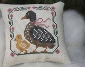 Cross Stitched Momma Duck & Baby Duck  Mini Pillow Prairie Schooler  Easter Cupboard Tuck