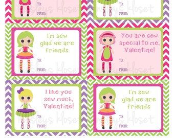 Etiquetas de San Valentín muñecas trapo muñeca niñas San Valentín etiqueta imprimible San Valentín etiqueta Digital archivo DIY de trapo