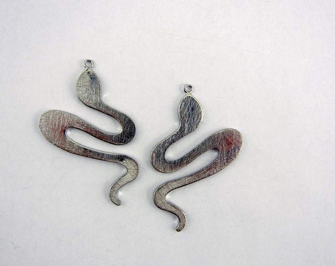 Pair of Abstract Brushed Silver-tone Snake Charms