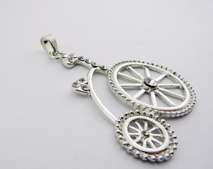 Silver-tone Rhinestone Tricycle Bike Pendant