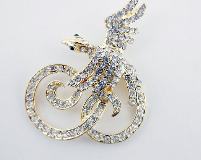 Gold-tone Phoenix Bird Pendant with Rhinestones