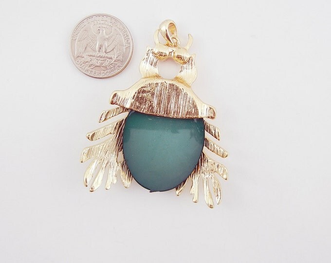 Large Gold-tone Beetle Pendant with Green Acrylic Faceted Body