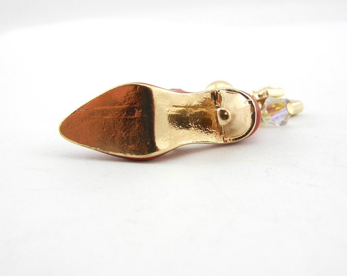 Red Epoxy Gold-tone High Heel with Beads and Tiny Purse and Bow Charms