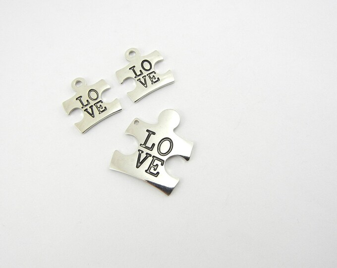 Set of Puzzle Pendant and Charms with Love Autism Symbol Silver-tone