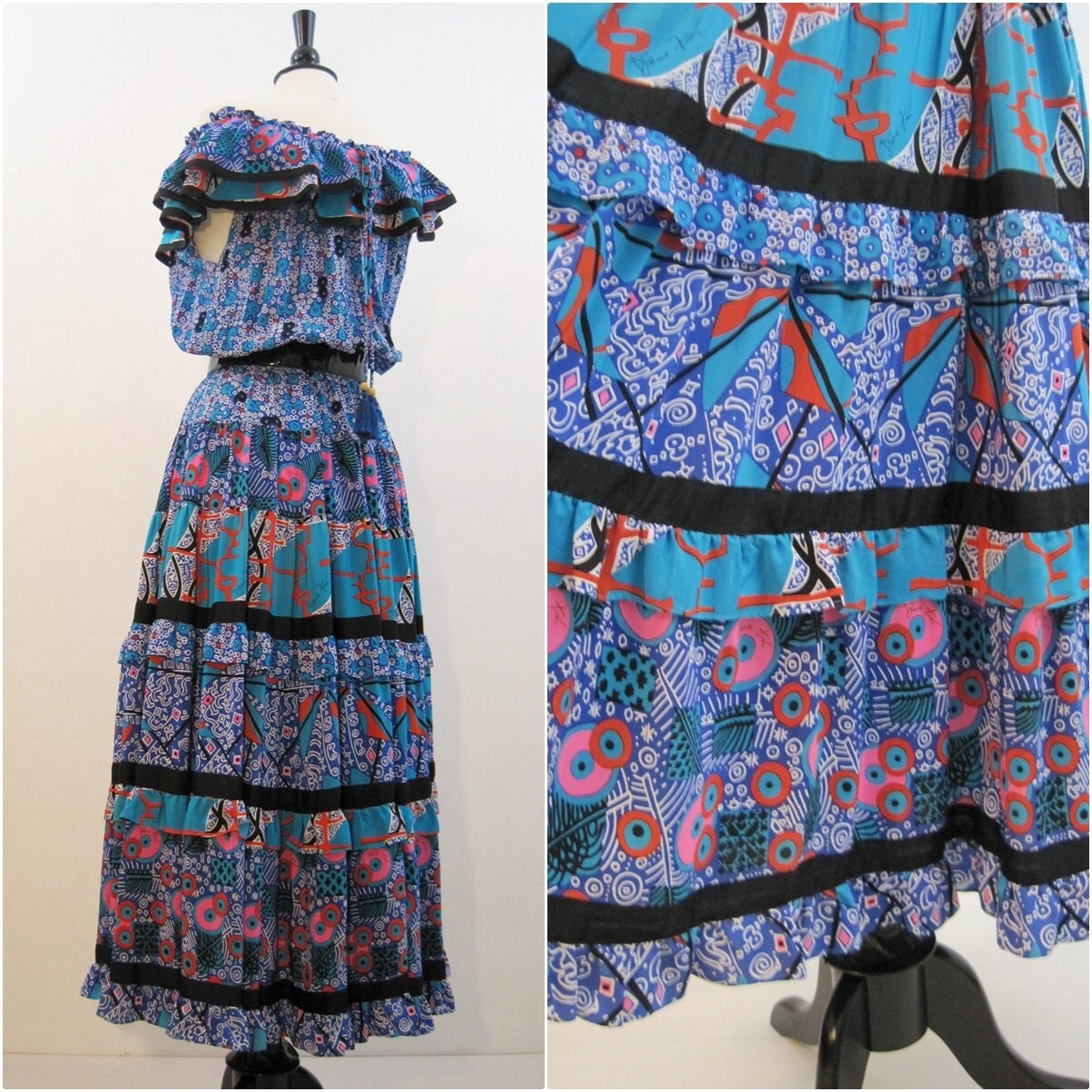 80s Dress Vintage Designer Diane Freis Ruffle by voguevintage
