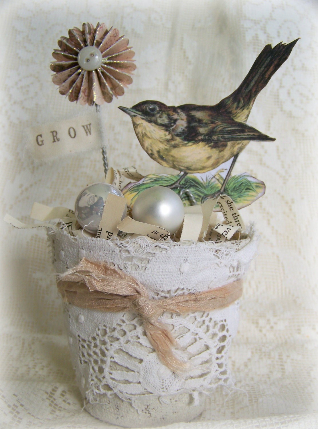 Handmade Bird Flower Pot Vintage Peat Pot Handmade Spring