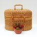 Oval Shaped Woven Wicker Basket with Lid and Handles