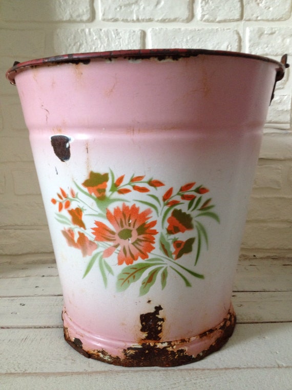 Vintage Pink Enamelware Pail Shabby Chic Paris Apt