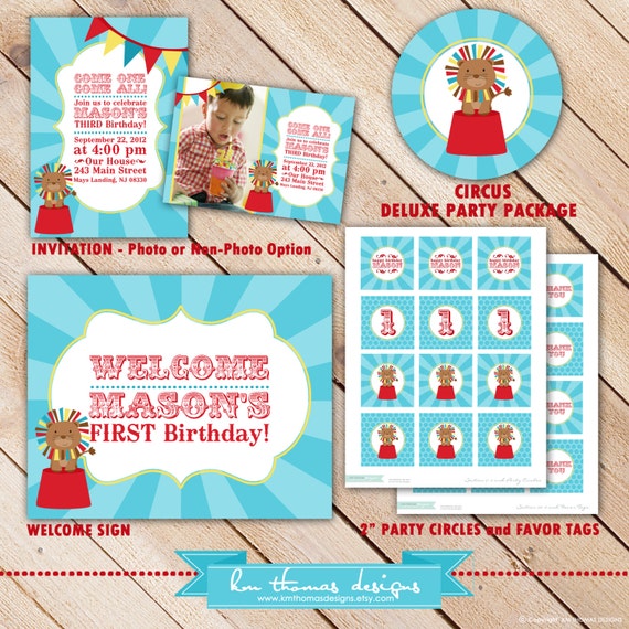 Circus Birthday Party Decoration - Printable Circus Party Package - Circus Invitation - Birthday Banner - Cupcake Toppers - Favor Tags Il_570xn