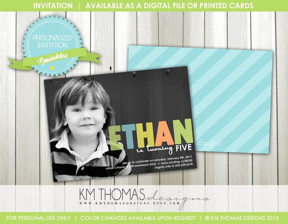 Sprinkles Birthday Invitation: Photo Invitation - Custom Colors - 1st Birthday Invitation - Boys Party - Printable - Digital - #102 Il_570xn