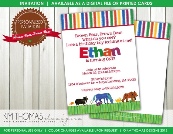 BROWN BEAR...Custom Printable Photo Birthday Invitation...by KM Thomas Designs Item 177 Il_570xn