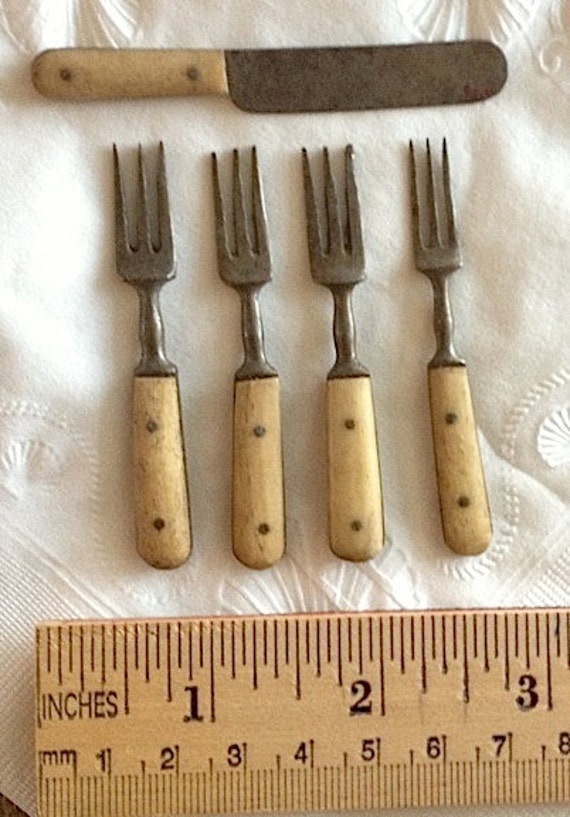 Miniature Forks and Knives with Riveted Bone by BlissFarmAntiques