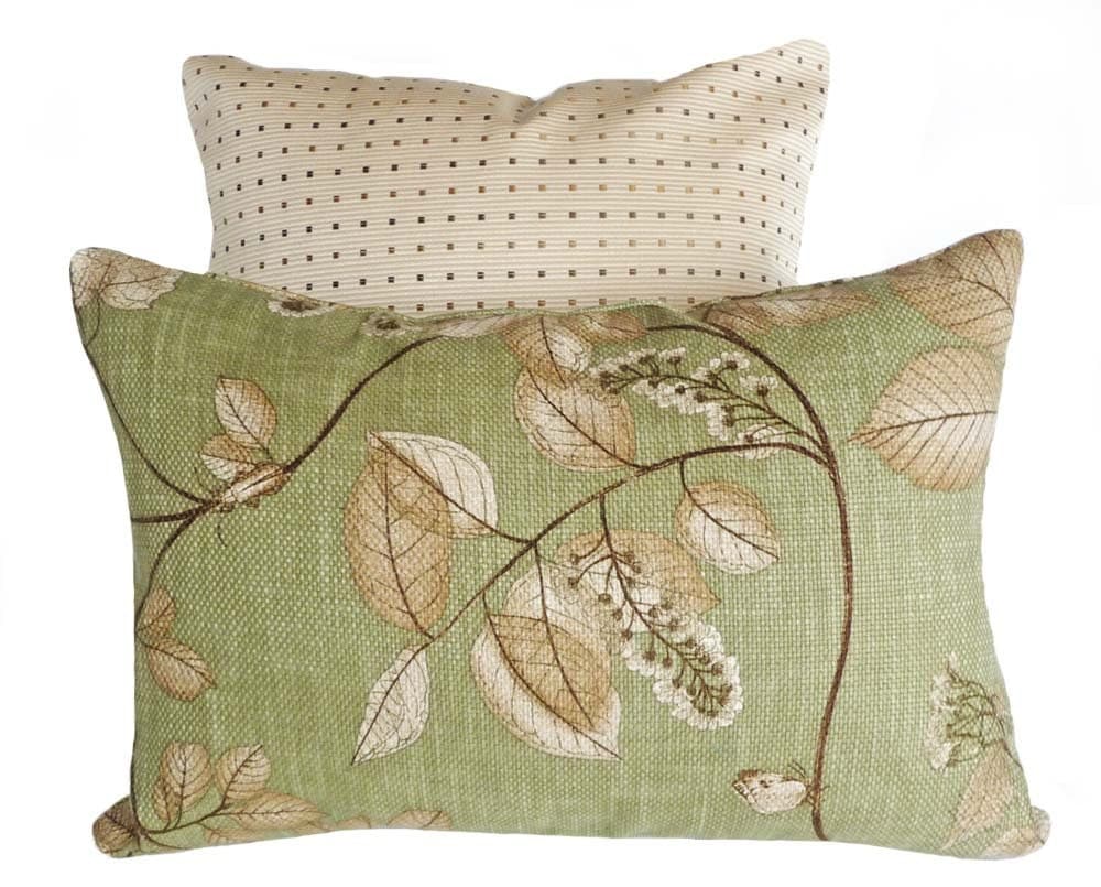 Green Throw Pillow 12x18 Leaves Pillow Cover by PillowThrowDecor