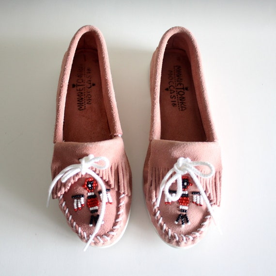 Pink Beaded Minnetonka Moccasins women's Shoes by pascalvintage