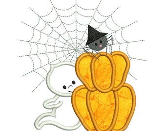 Applique Halloween Ghost Pumpkin Spider Web Machine Embroidery Designs 4X4 and 5X7 Included - Instant Download Sale