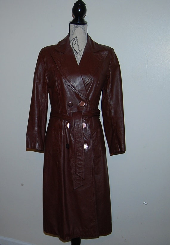 Vintage Leather Coat 70s Trench Traditional by CheekyVintageCloset