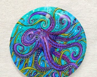 Octopus Glass Ornament and Suncatcher, Christmas ornament