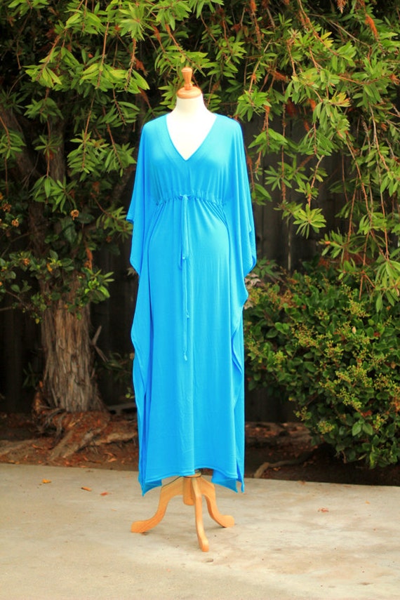 Kaftan Maxi Dress in Aqua Jersey Knit Long Caftan Lots of