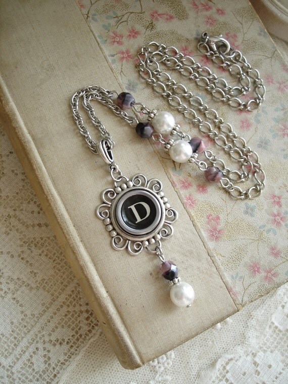 Typewriter Key Jewelry Letter D Vintage Monogram Necklace.