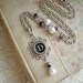 Typewriter Key Jewelry - Letter D Vintage Monogram Necklace. Typewriter Key Necklace in Antique Silver, Crystals & Pearls. Initial Jewelry.