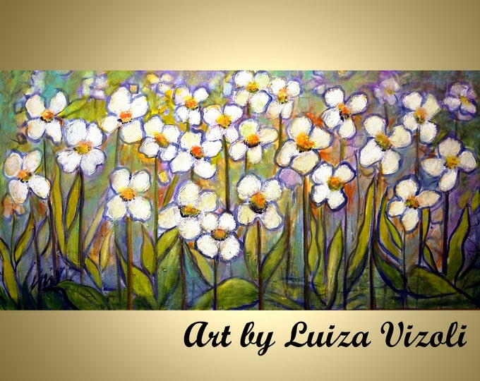 Abstract Flowers 72X36 Original Modern Art OOAK Large Artwork Art by Luiza Vizoli