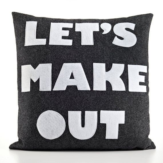 LET'S MAKE OUT - recycled felt applique pillow 22 in - more colors available