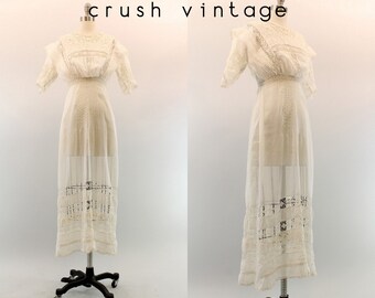 Edwardian Wedding Dress XS / 1900s Antique Lace Gown / The Way You Love Me Dress