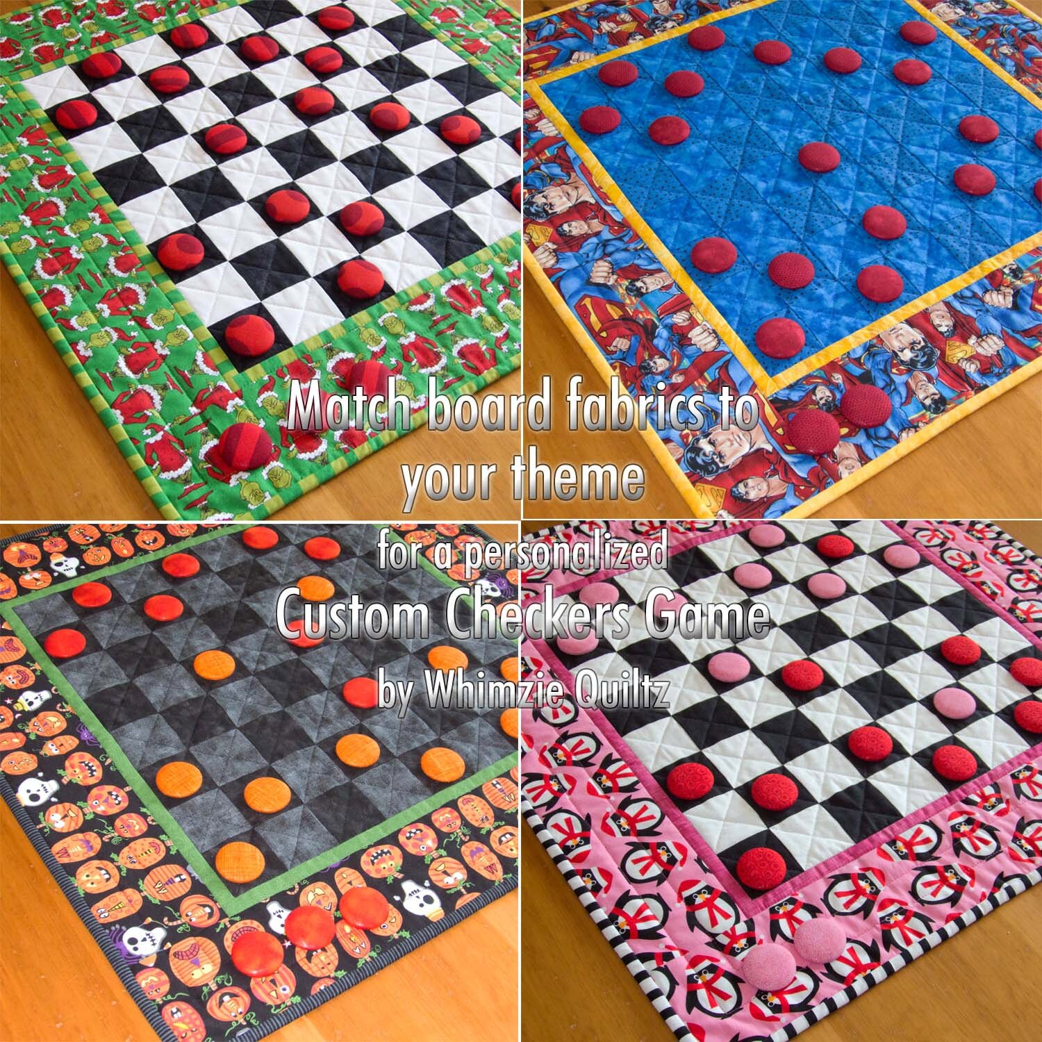 Custom Checkers Game Board Quilted Checkerboard Game Any