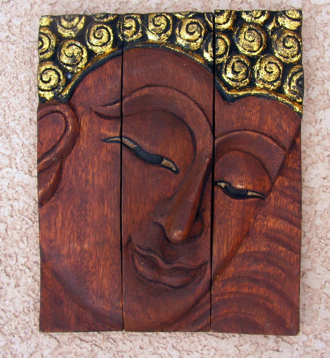 Vintage Buddha Wood CArving Hand Carved Wood Panels Wall Art