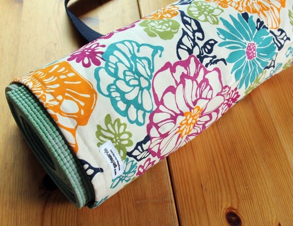 Yoga Mat Bag - Fiesta Floral in Fuchsia, Navy, Orange and Lime - READY TO SHIP