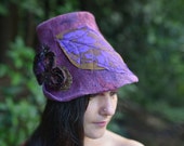 Felt Pixie Lace Leaf Leather Seamless Fairy Hat WithFeathers and Flowers OOAK