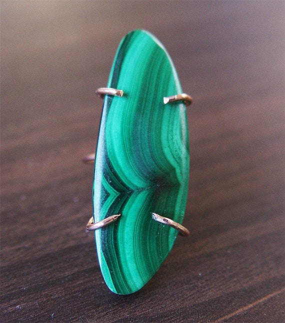 Green Malachite Gold  Ring - One of a Kind