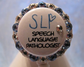 Speech Language Pathologist, Bling, ID Badge Holder, Retractable Badge Holders using Swarovski Elements SLP