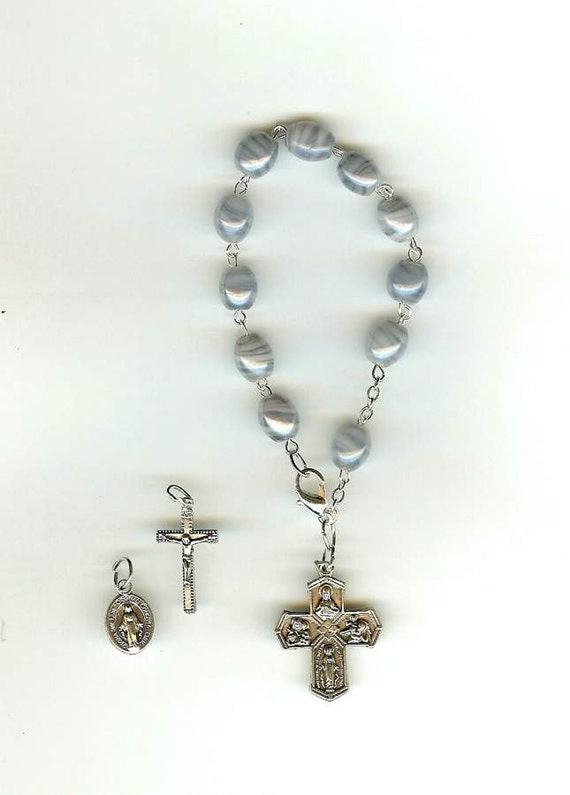 Handmade Steel Blue Rosary Bracelet