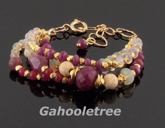  Ruby and Firey Ethiopian Welo Opal Bracelet by Gahooletree