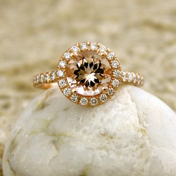 Natural Peach Apricot Morganite Engagement Ring with Diamonds