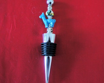 Wine Stopper with Light Blue Ceramic Llama Bead