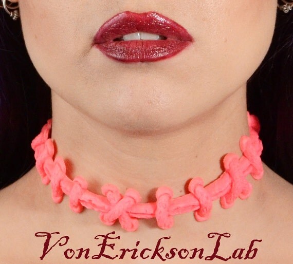 Creepy Cute Pink Stitch Necklace - Frankenstein Monster  Zombie ALL PINK Extreme Stitches