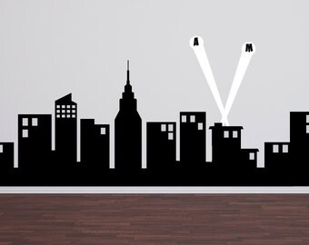 Super Hero City Skyline, Childrens Wall Decals, Boy Bedroom Decor, Superhero Wall Decals, 60" wide