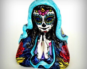 Ceramic Madonna Planter Day of the Dead Mexican Folk by sewZinski