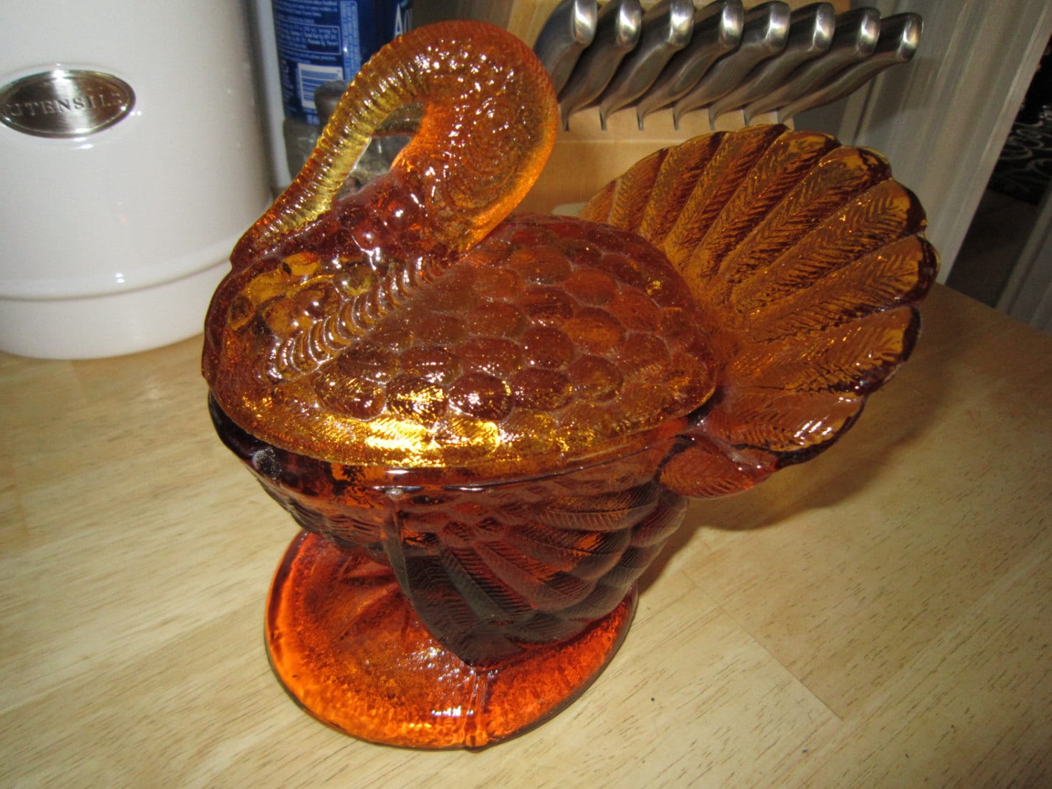 Amber Glass Turkey Candy Dish or Cranberry Compote