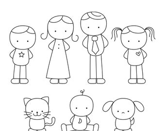 Family Doodles Digital Stamps Clipart Clip Art Illustrations - instant download - limited commercial use ok