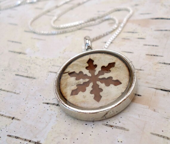 Birch Snowflake Necklace Rustic Winter Bridesmaid Jewelry