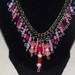 Statement Waterfall Necklace, Beaded Necklace, Red, Pink, Lavender Glass Beads, Chain Necklace