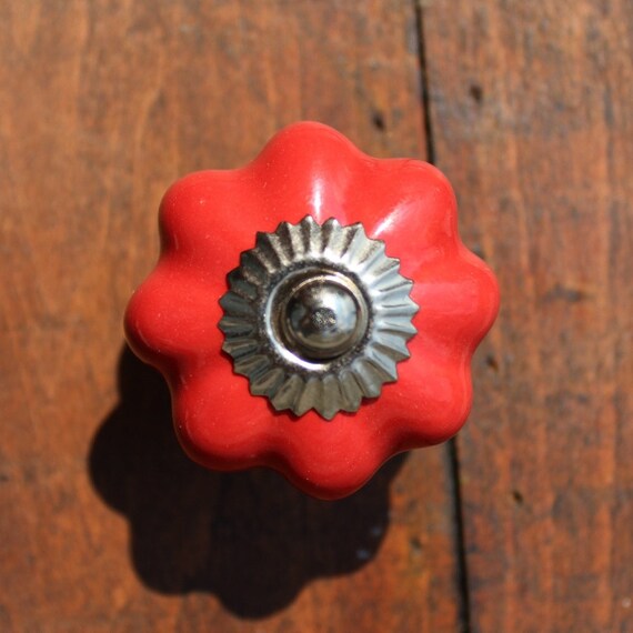Red Ceramic Drawer Knobs Knobs Pumpkin CK32