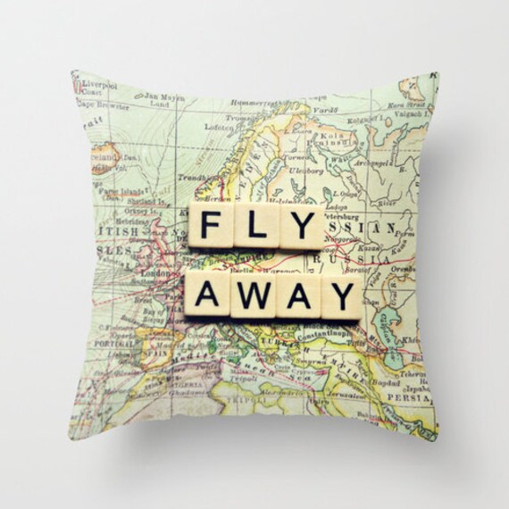 Items similar to Photo pillow,18x18 or 22x22 cotton pillow "Fly away", travel pillow,map,home