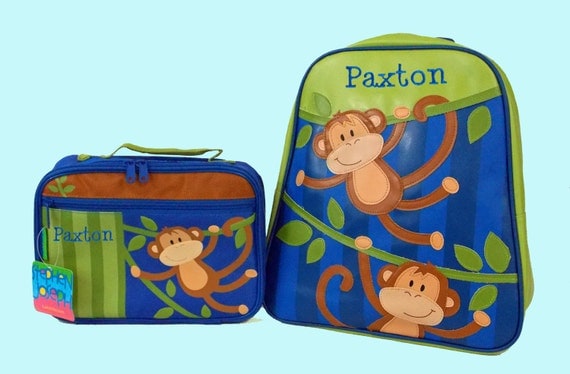 Child's Personalized Stephen Joseph MONKEY-New Style-Themed Backpack and Lunchbox School Set-Monogramming Included In Price