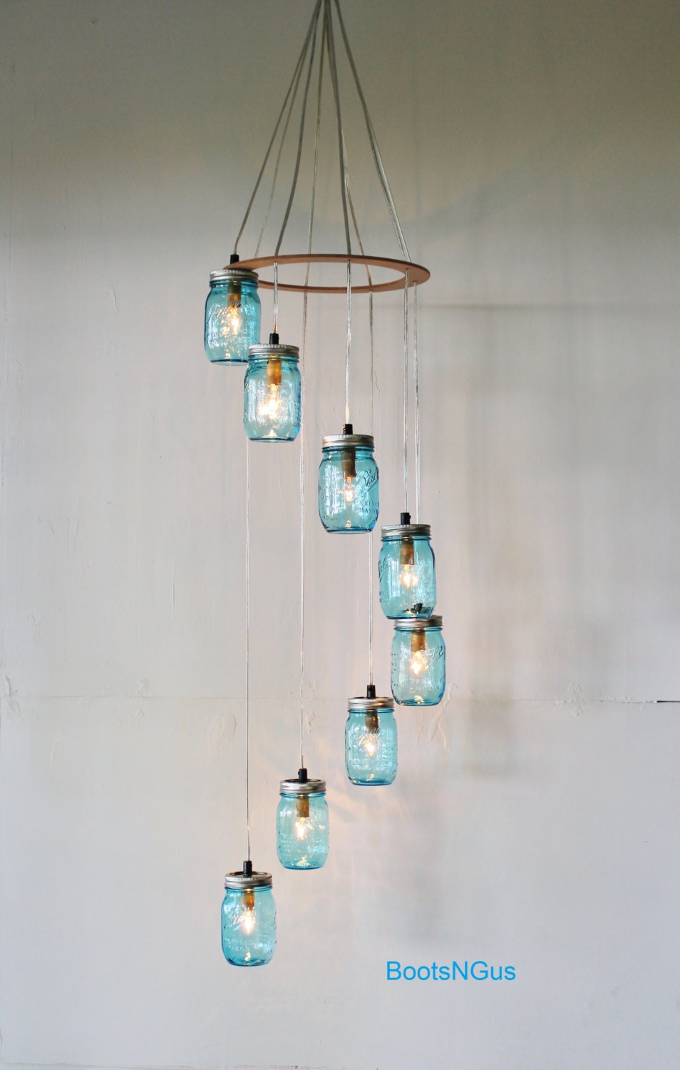 Blue Spiral Mason Jar Chandelier 8 Falling Jars Rustic - ... Handcrafted BootsNGus Chandelier Lighting. Ã°ÂŸÂ”ÂŽzoom