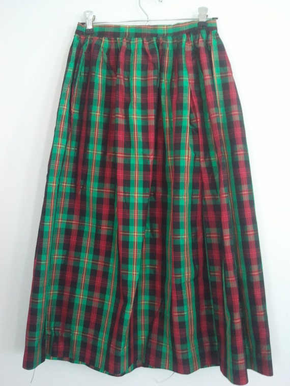 80s plaid skirt green red holiday punk boho dress by BrightCloset