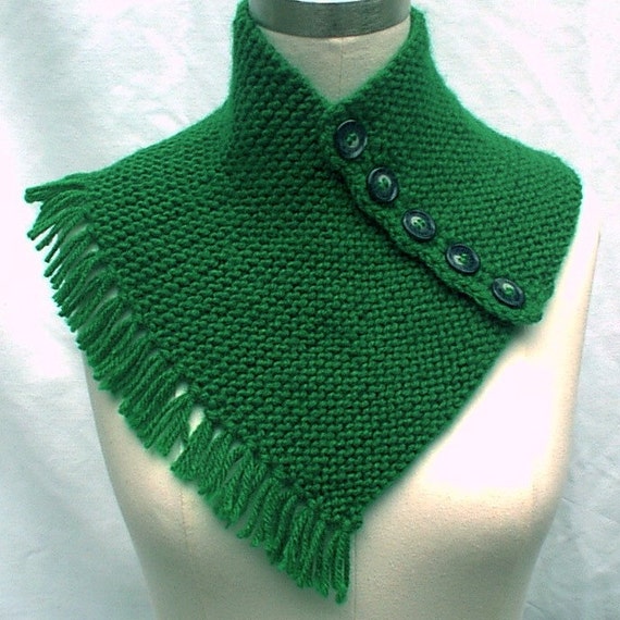 Neck Chest Warmer Scarf Green Fringe Buttons Women Ladies